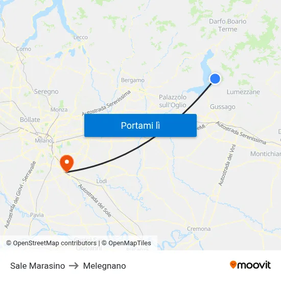 Sale Marasino to Melegnano map