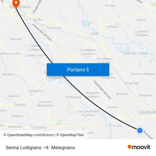 Senna Lodigiana to Melegnano map
