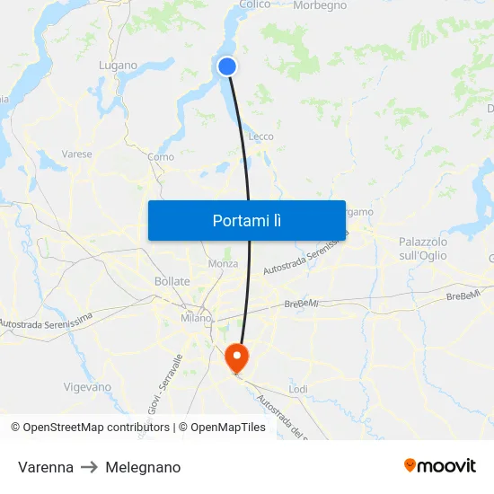 Varenna to Melegnano map