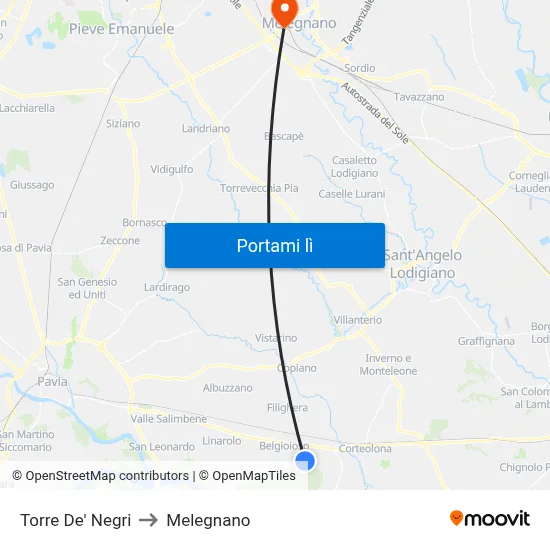 Torre De' Negri to Melegnano map