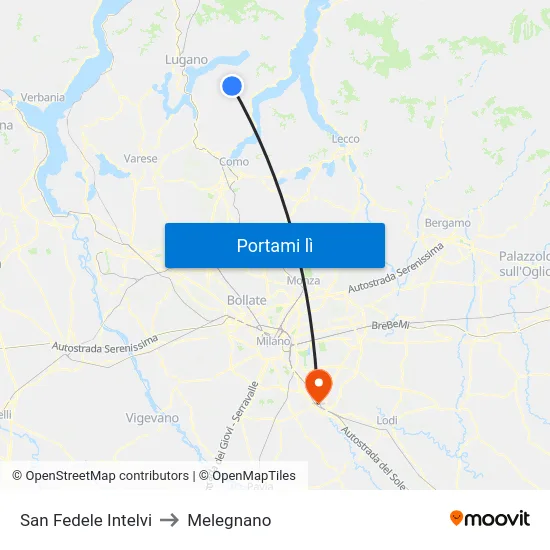 San Fedele Intelvi to Melegnano map