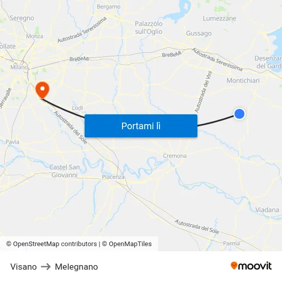 Visano to Melegnano map