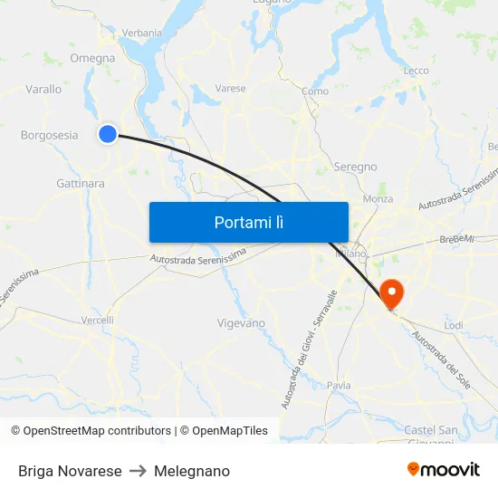 Briga Novarese to Melegnano map