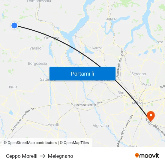 Ceppo Morelli to Melegnano map