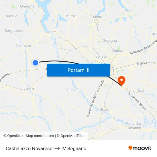 Castellazzo Novarese to Melegnano map
