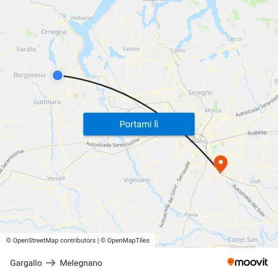Gargallo to Melegnano map