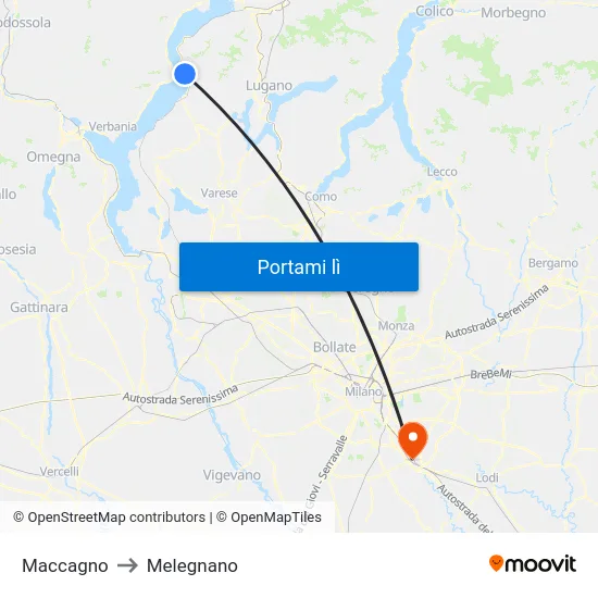 Maccagno to Melegnano map