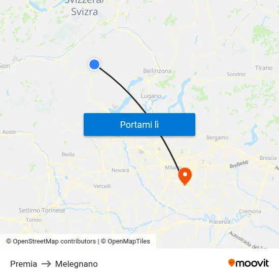 Premia to Melegnano map