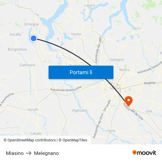 Miasino to Melegnano map