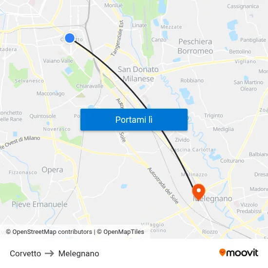 Corvetto to Melegnano map