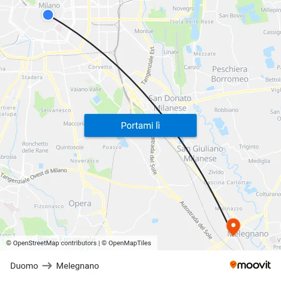 Duomo to Melegnano map