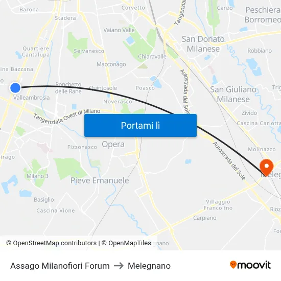Assago Milanofiori Forum to Melegnano map
