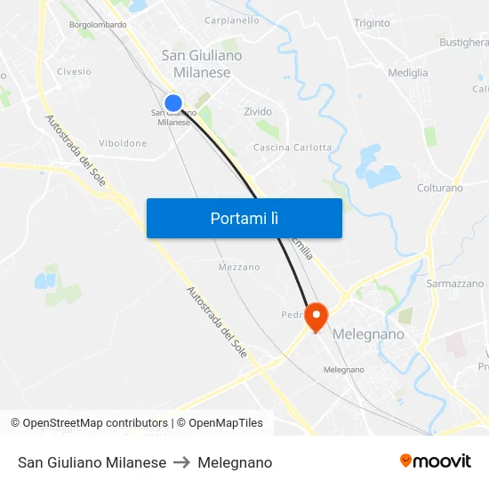 San Giuliano Milanese to Melegnano map