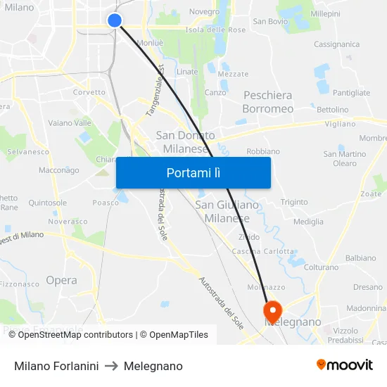 Milano Forlanini to Melegnano map