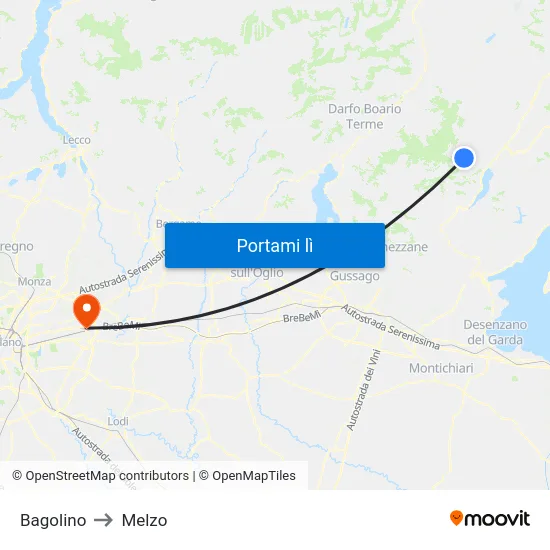 Bagolino to Melzo map