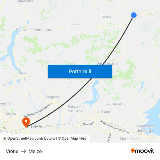 Vione to Melzo map