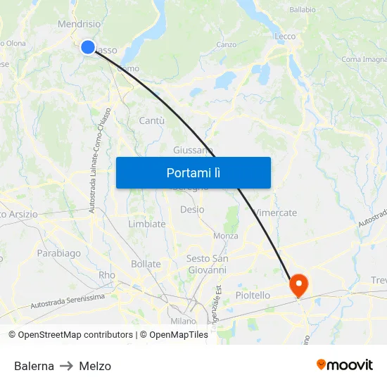 Balerna to Melzo map
