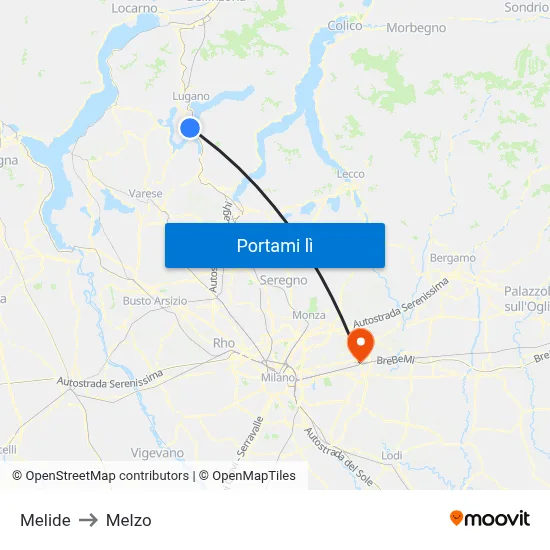 Melide to Melzo map