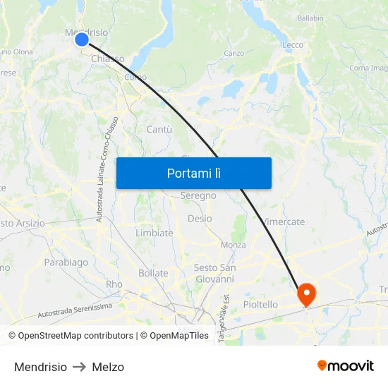 Mendrisio to Melzo map
