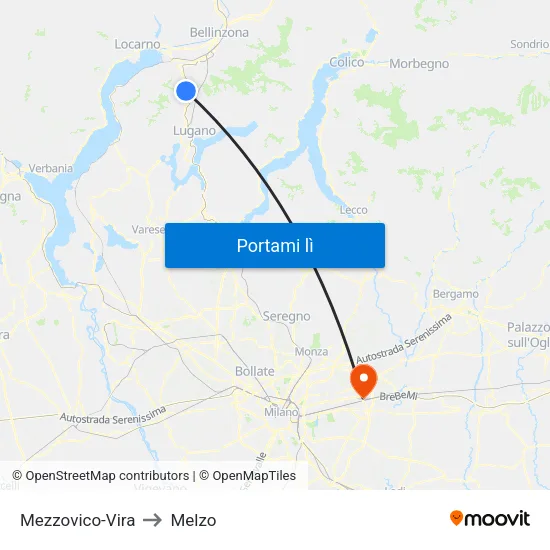 Mezzovico-Vira to Melzo map