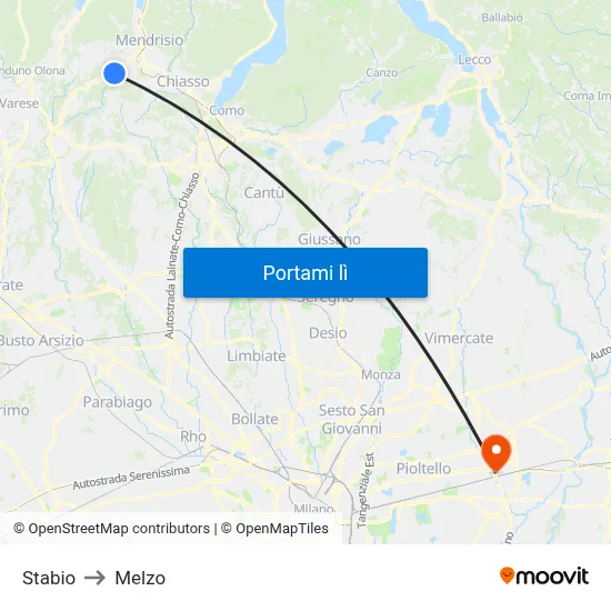 Stabio to Melzo map