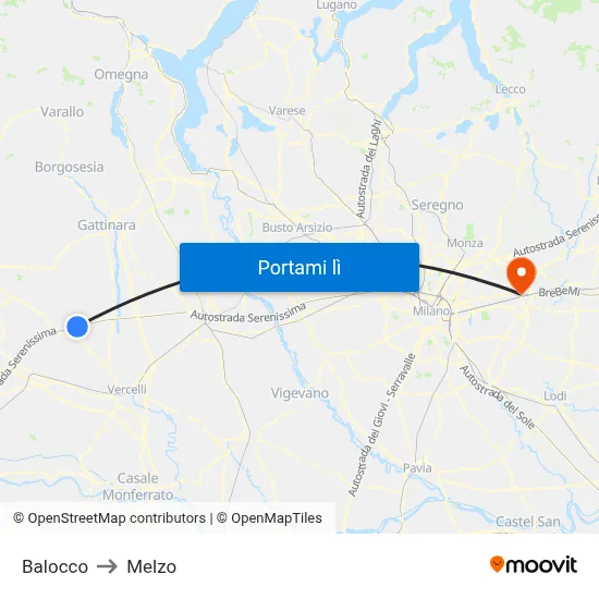 Balocco to Melzo map