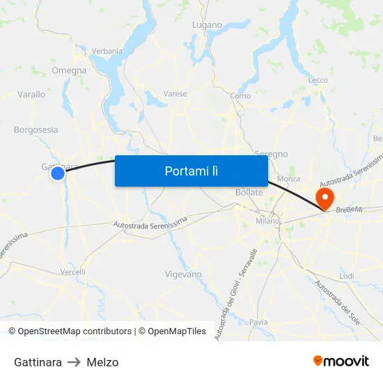 Gattinara to Melzo map