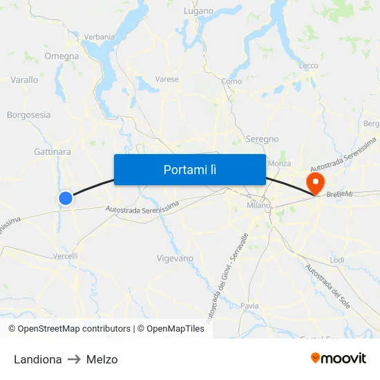 Landiona to Melzo map