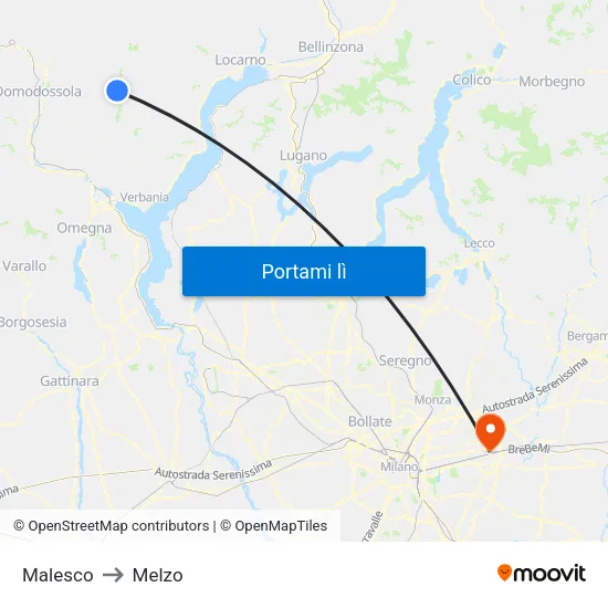 Malesco to Melzo map