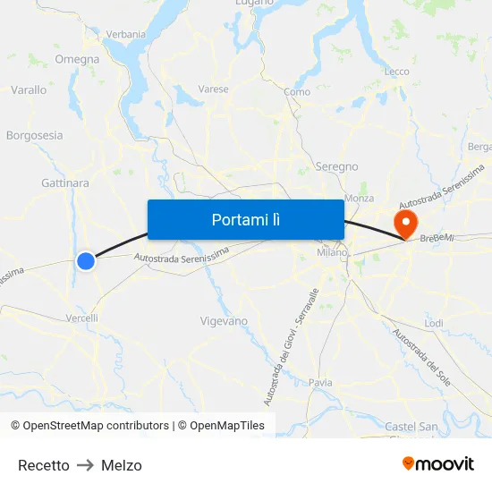 Recetto to Melzo map