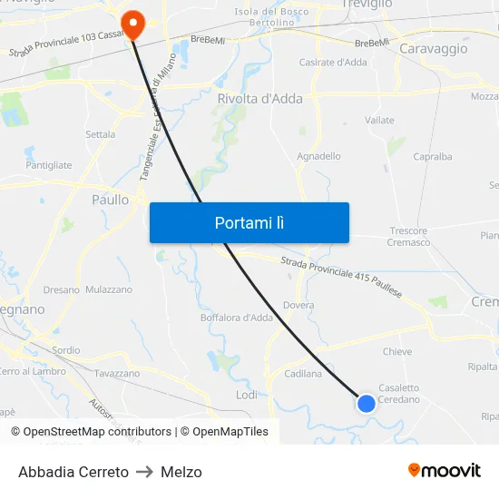 Abbadia Cerreto to Melzo map