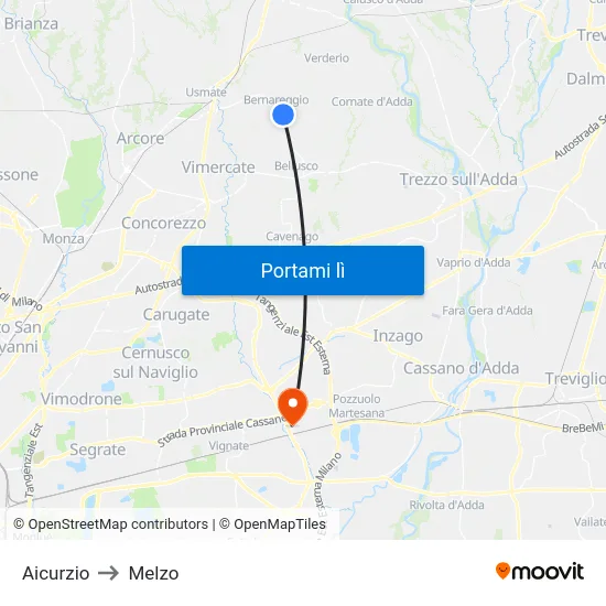 Aicurzio to Melzo map