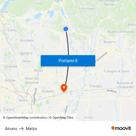Airuno to Melzo map