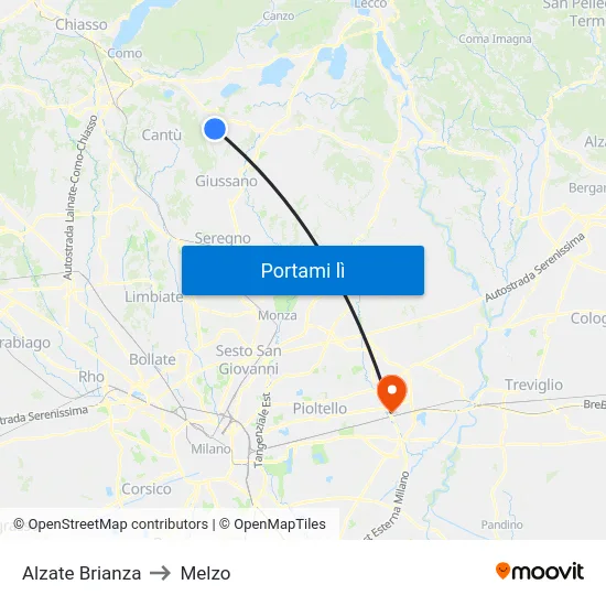 Alzate Brianza to Melzo map