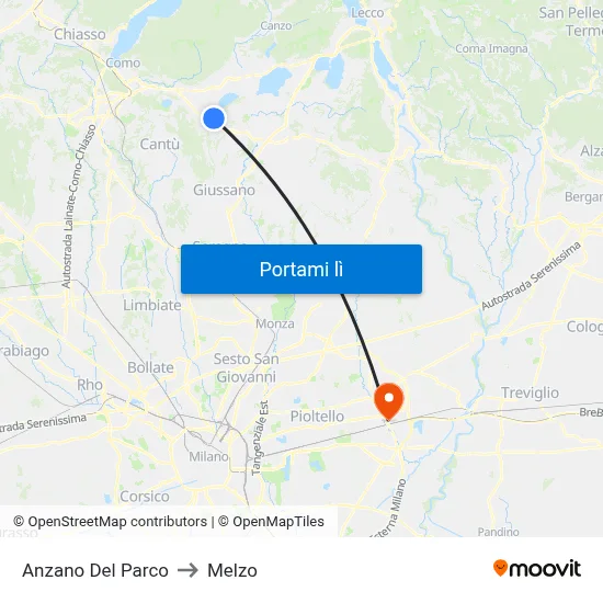 Anzano Del Parco to Melzo map