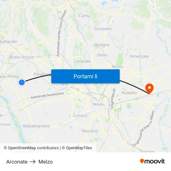 Arconate to Melzo map