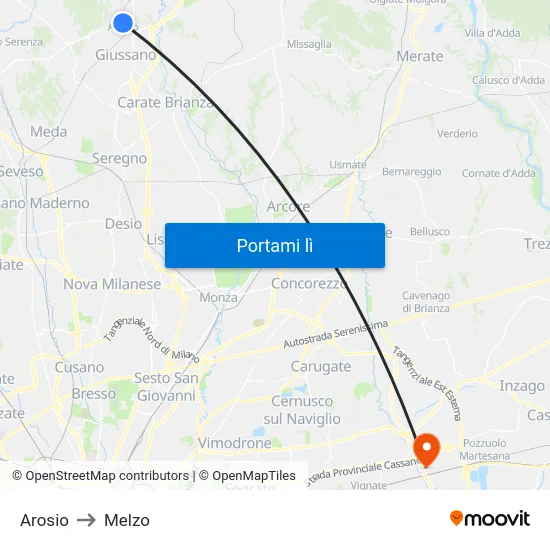 Arosio to Melzo map