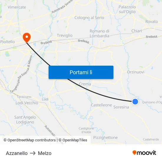 Azzanello to Melzo map