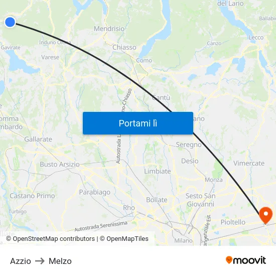 Azzio to Melzo map
