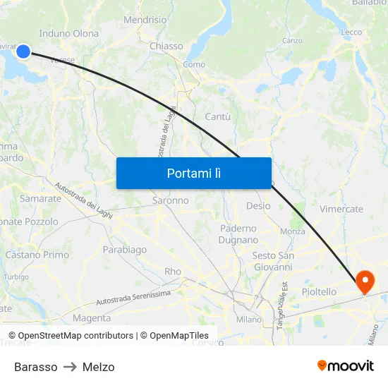 Barasso to Melzo map