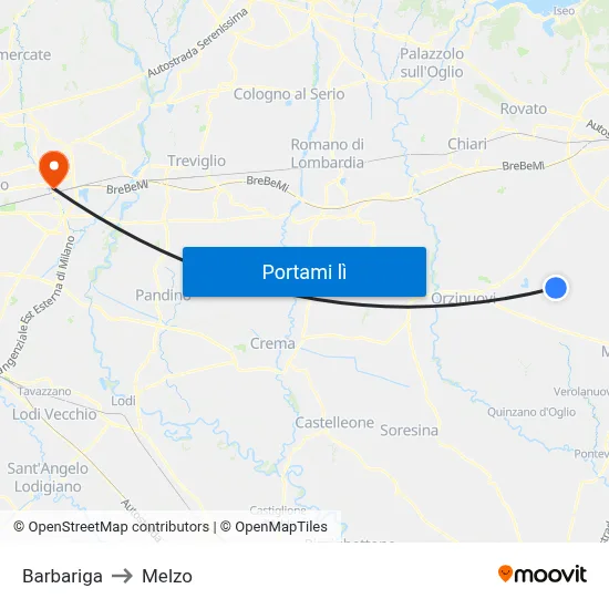 Barbariga to Melzo map