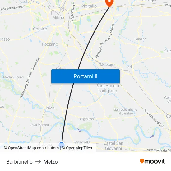 Barbianello to Melzo map