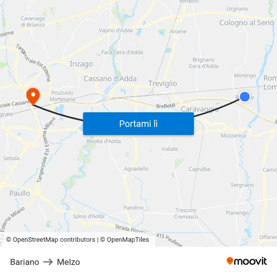 Bariano to Melzo map