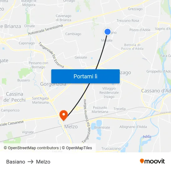 Basiano to Melzo map