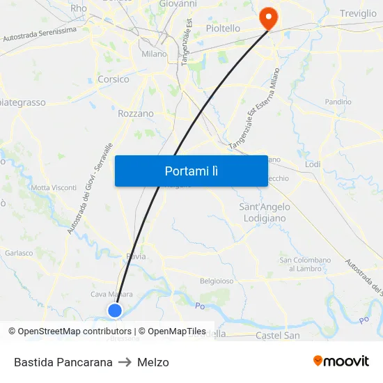 Bastida Pancarana to Melzo map