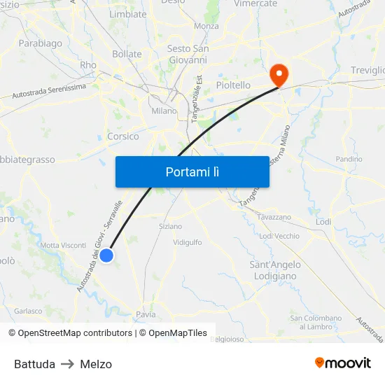 Battuda to Melzo map