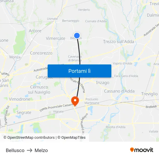 Bellusco to Melzo map