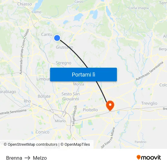 Brenna to Melzo map