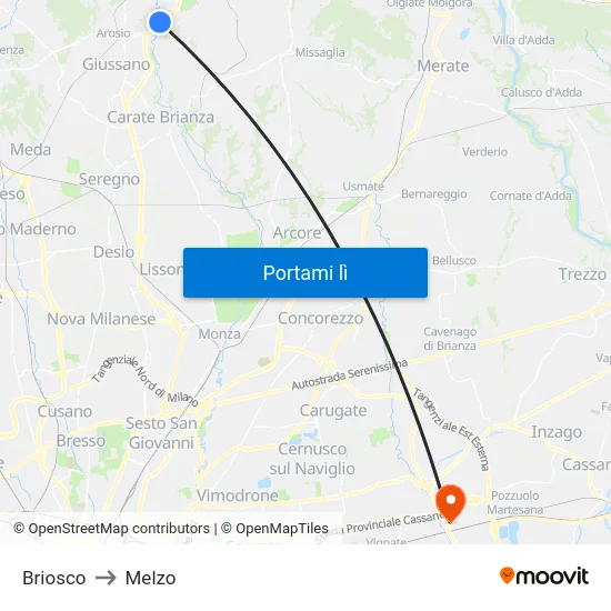 Briosco to Melzo map