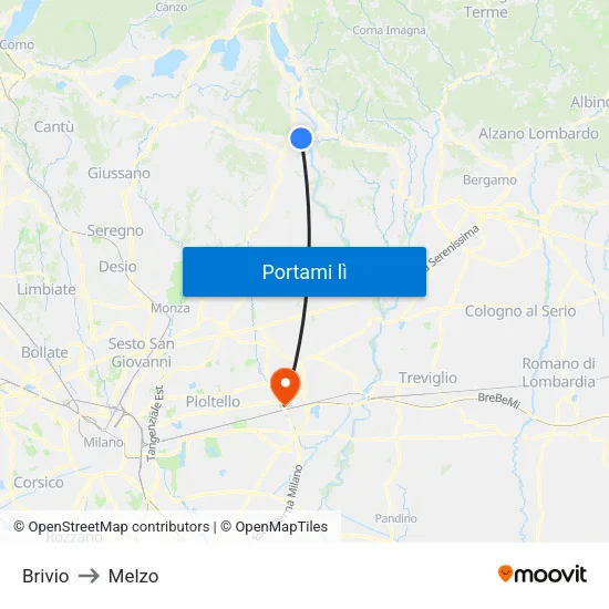 Brivio to Melzo map